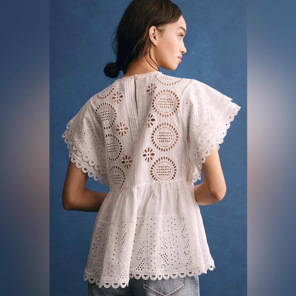 Anthropologie Forever That Girl Flutter-Sleeve Eyelet Embroidery Tunic Top NWT - Picture 4 of 12